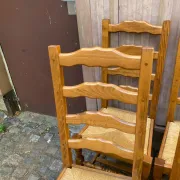 6 Rustic Oak and Straw Chairs — 1970s Country Style