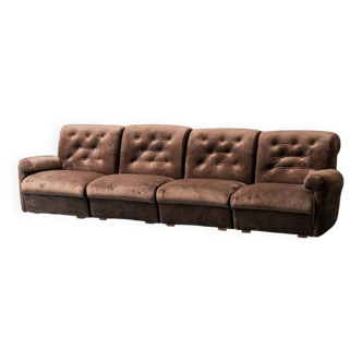Canapé modulable 4 places en velours 1970 vintage modernisme