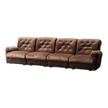 Canapé modulable 4 places en velours 1970 vintage modernisme
