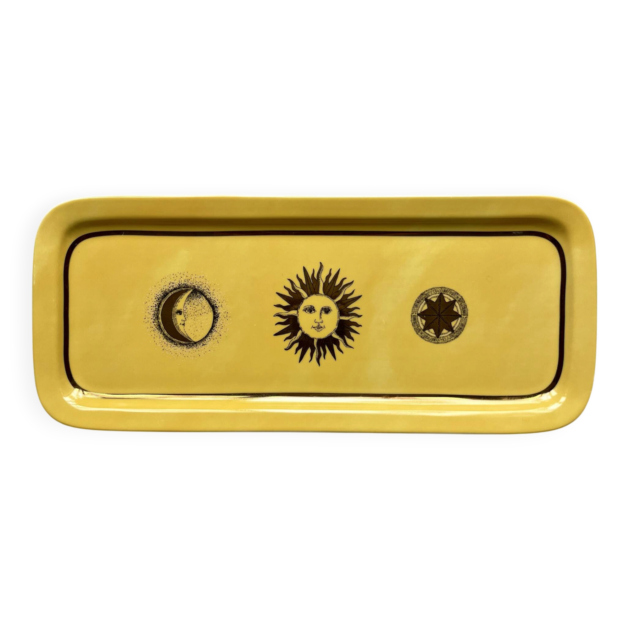 Porcelain cake dish with gold decoration, Moon and Sun