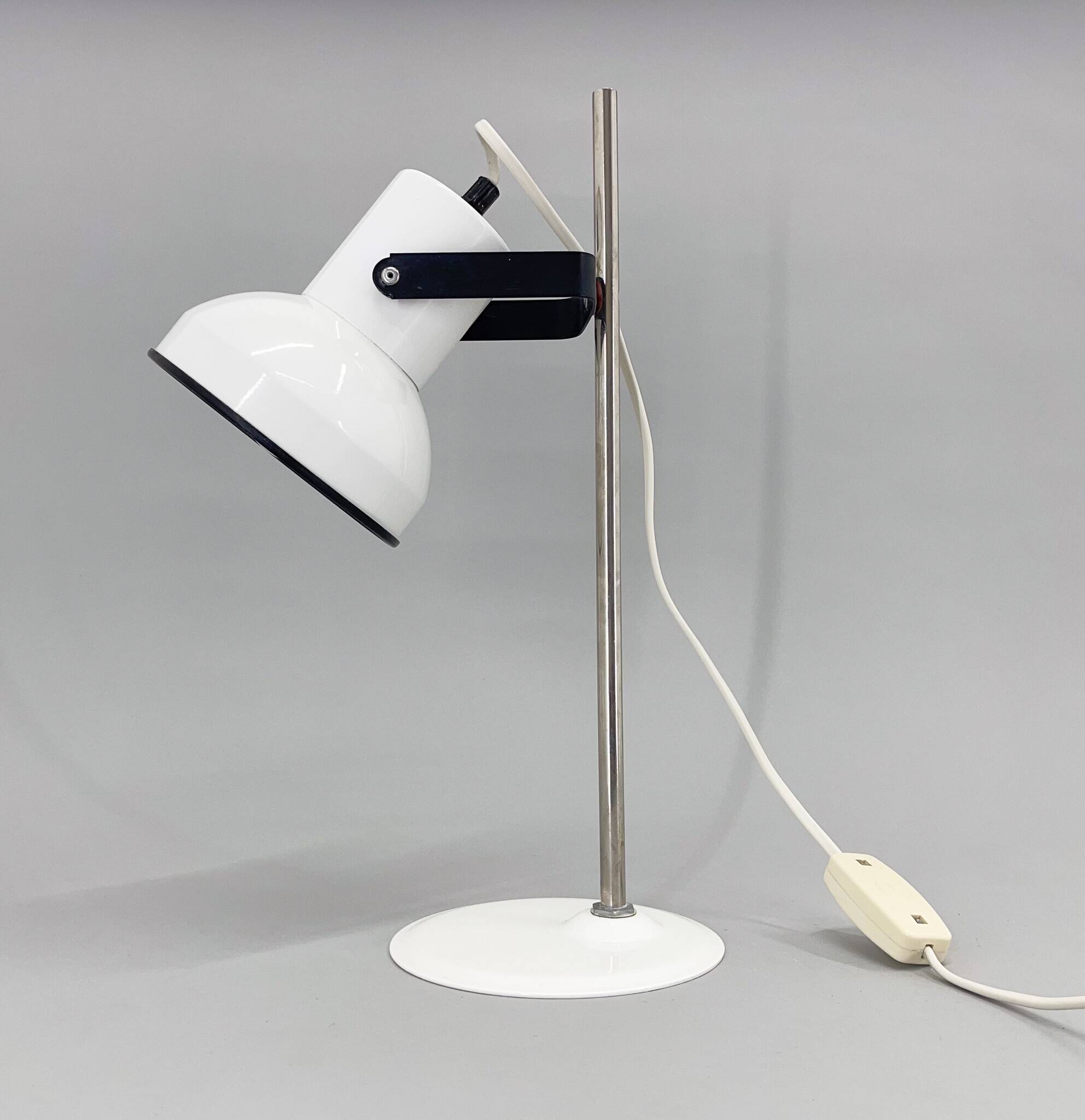 Mid-century White Metal Table Lamp, Czechoslovakia