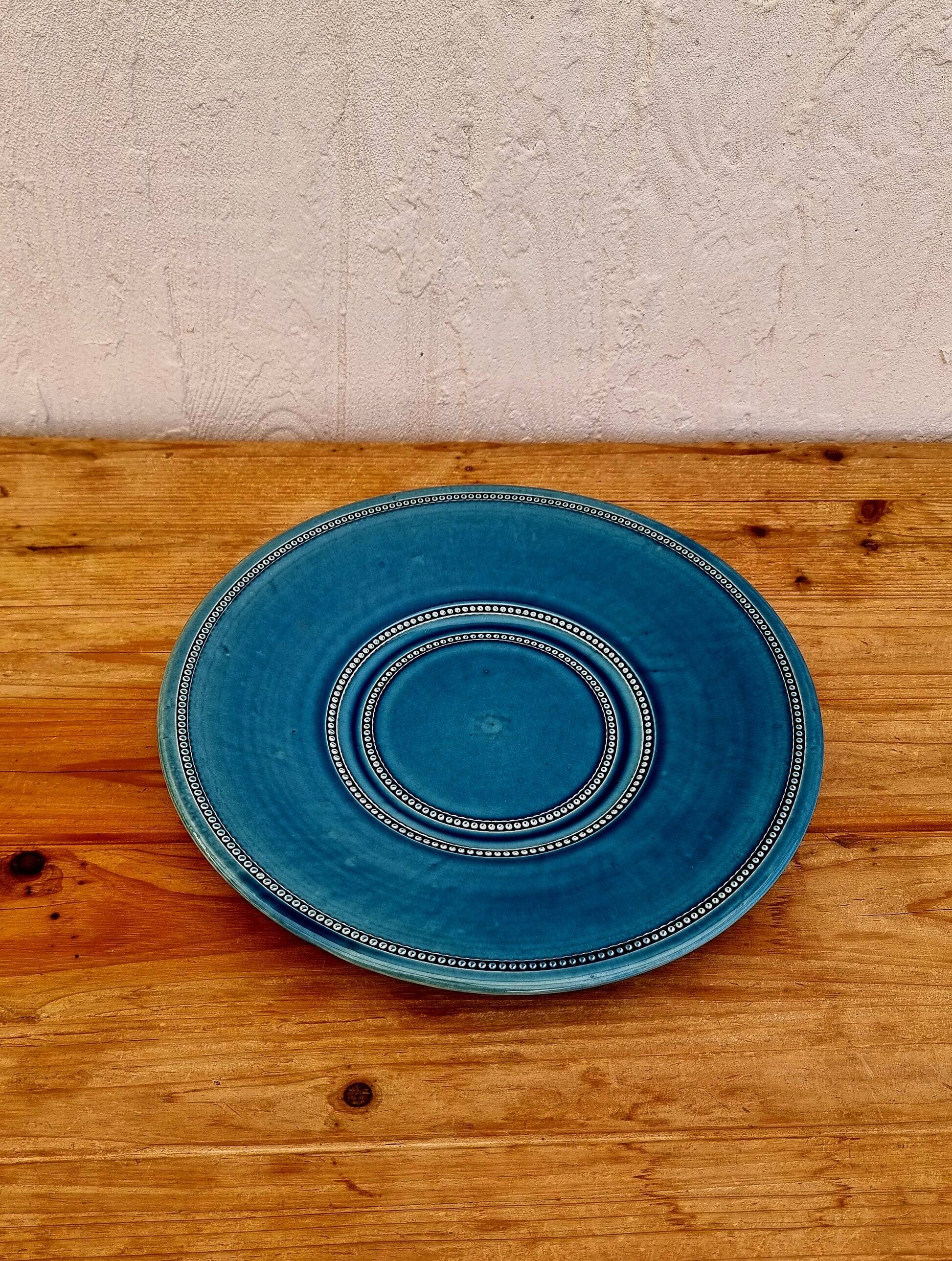 Large presentation plate Pichon Uzès Louis XVI Perlé blue