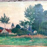 Tableau ancien : promenade près du village - Post impressionisme