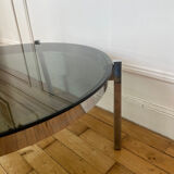 Table basse ronde métal chromé et verre années 70