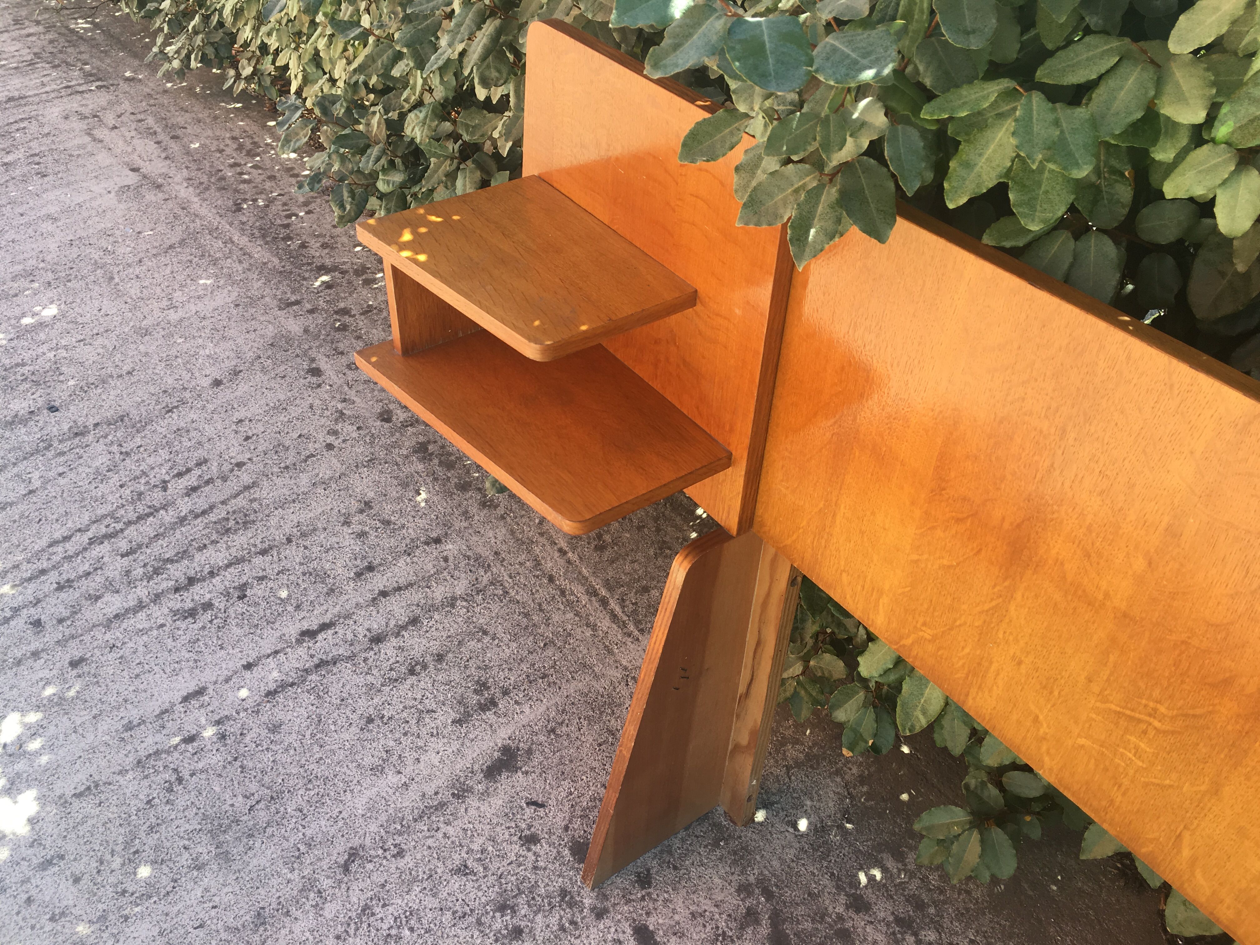 Vintage headboard with hanging bedside tables