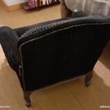 Neo-baroque black velvet club armchair