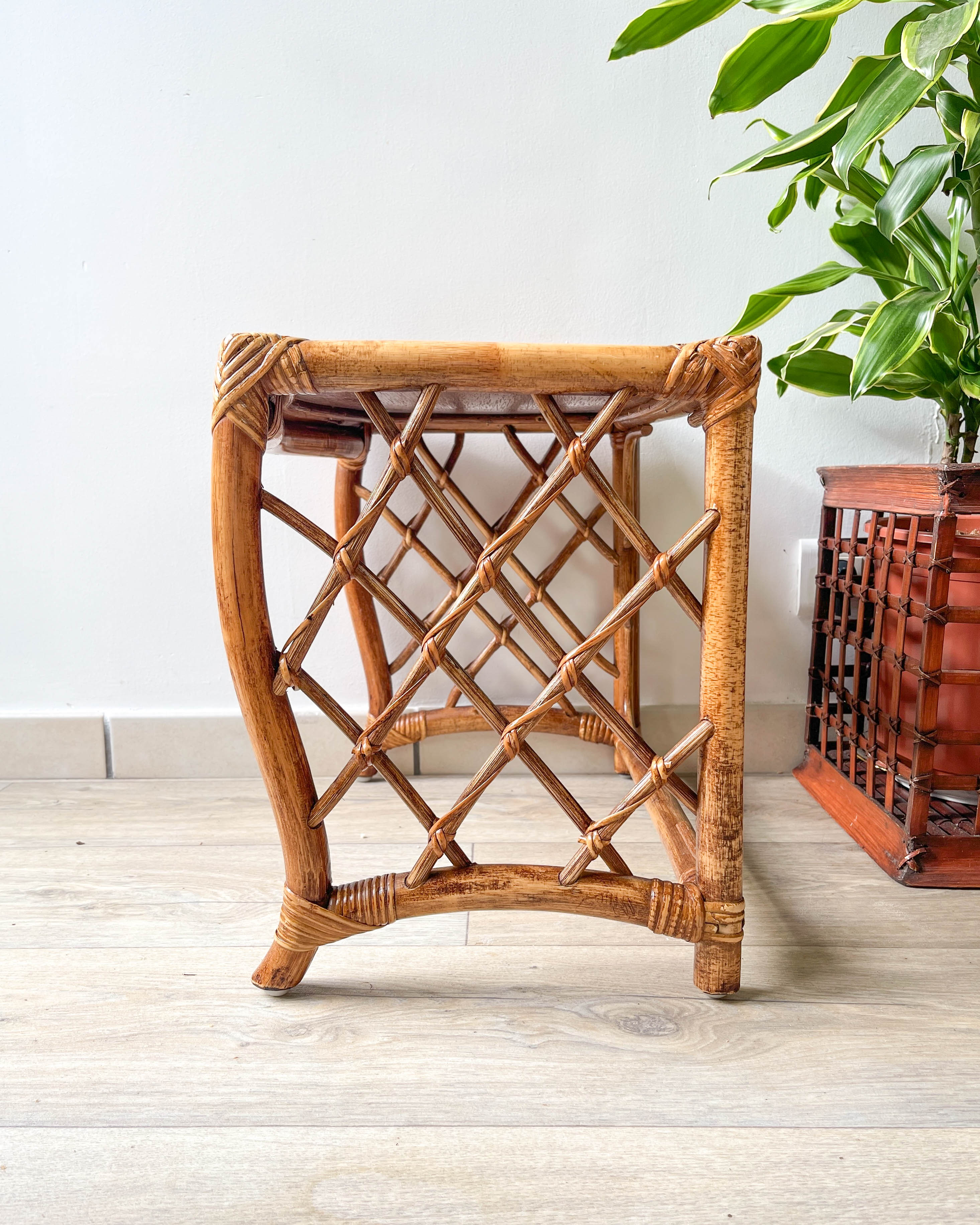 Vintage trundle tables in bamboo and rattan