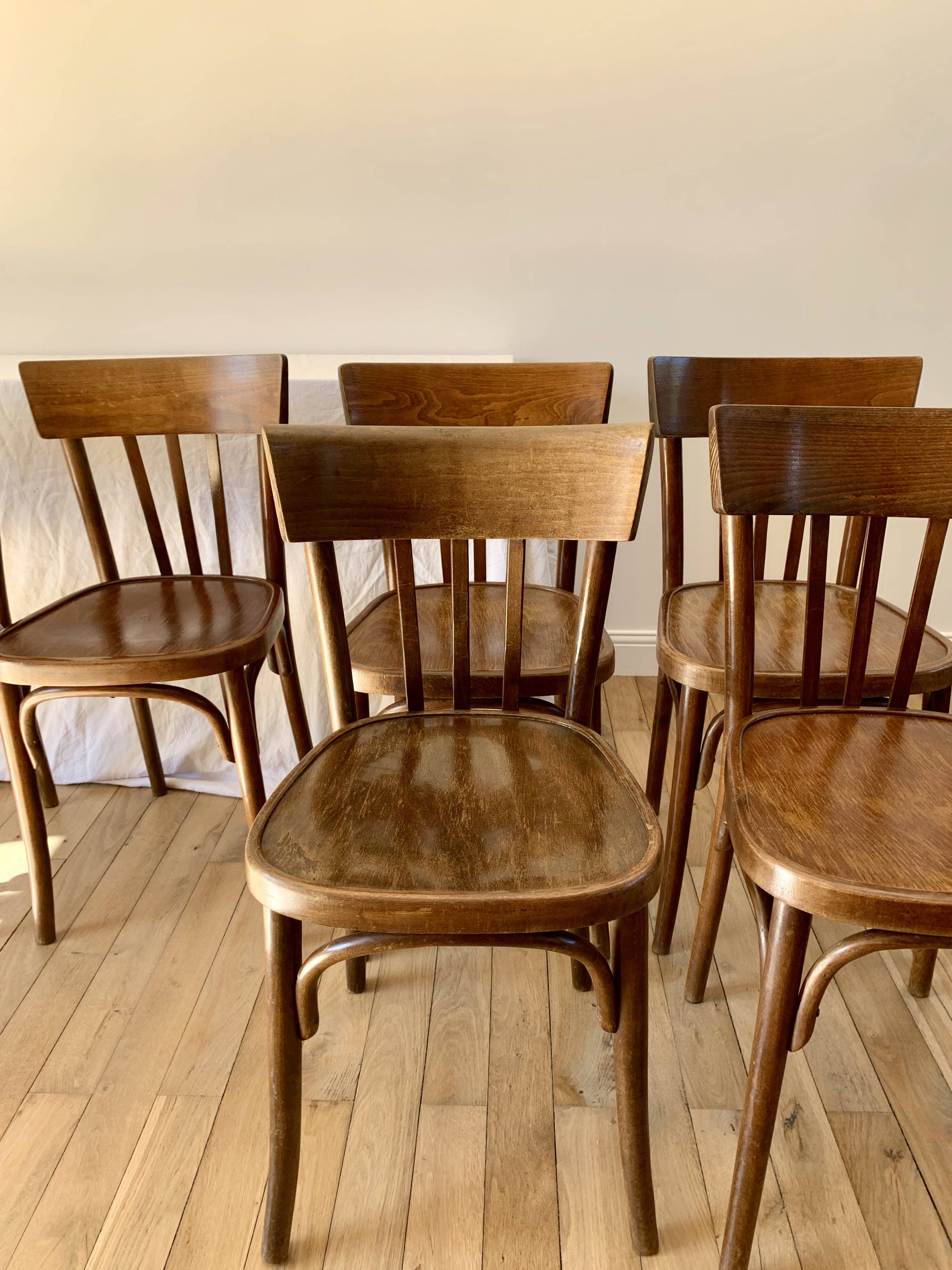 set of 6 bentwood bistro chairs from the 1950s