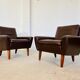 Vintage retro danish mid-century g. thams club chairs in coco brown leather