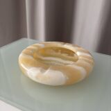 Vintage Onyx Ashtray – Hand-Carved, Natural Honey Tones (ca. 1960s–1970s)