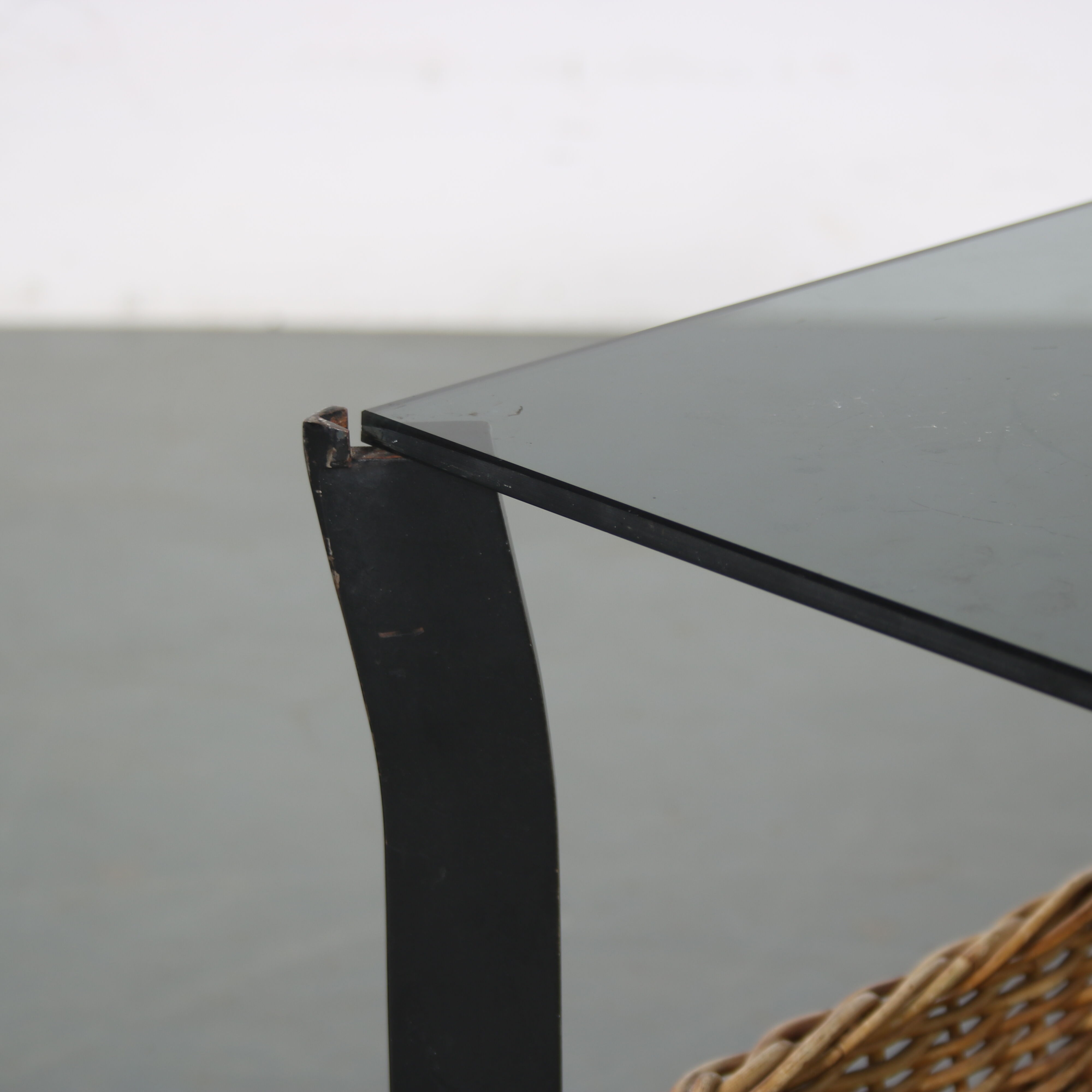 1960s Coffee table with wicker and smoked glass, Netherlands