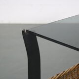 1960s Coffee table with wicker and smoked glass, Netherlands