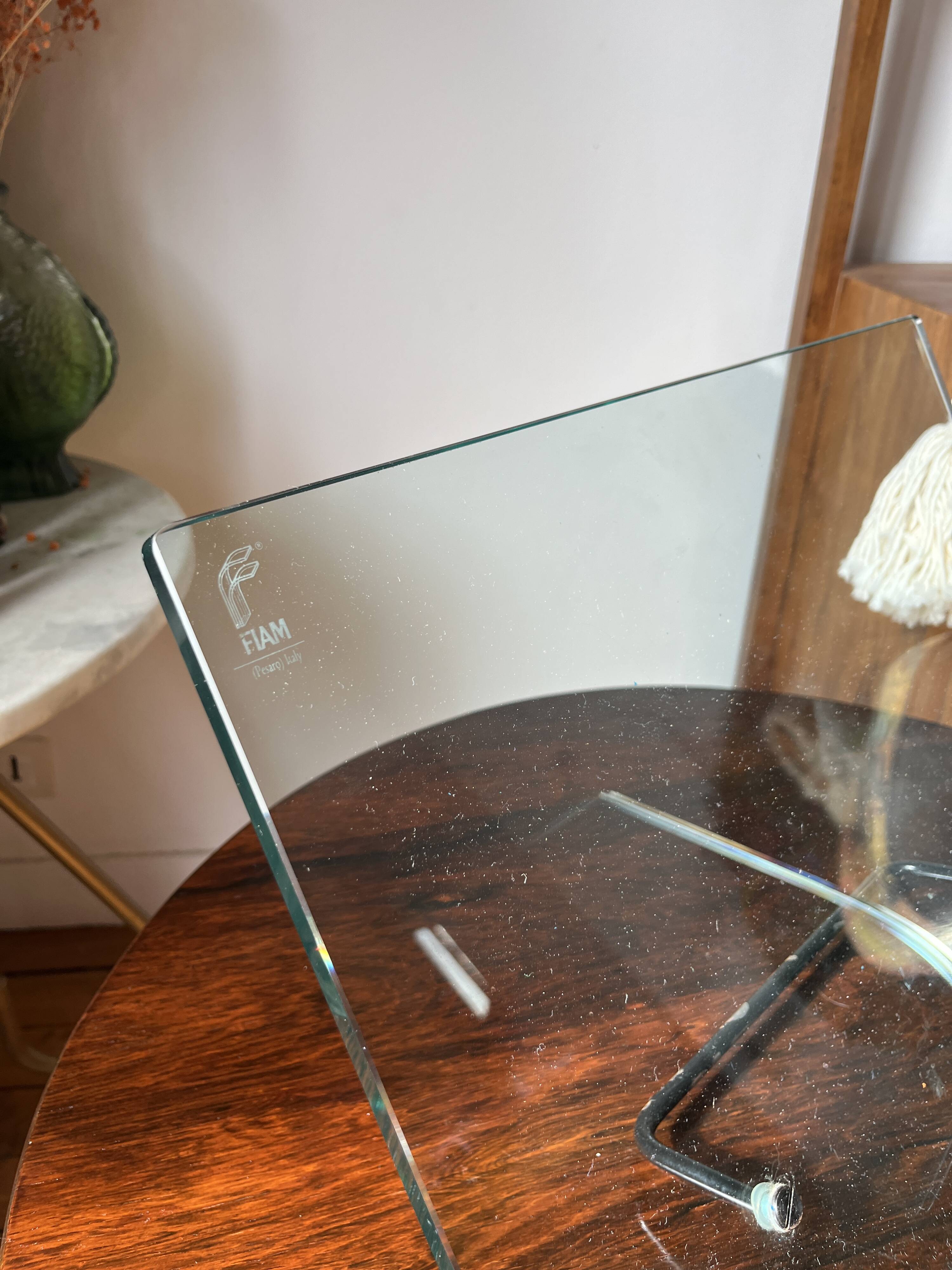 Post-modern Italian magazine rack FIAM glass and metal