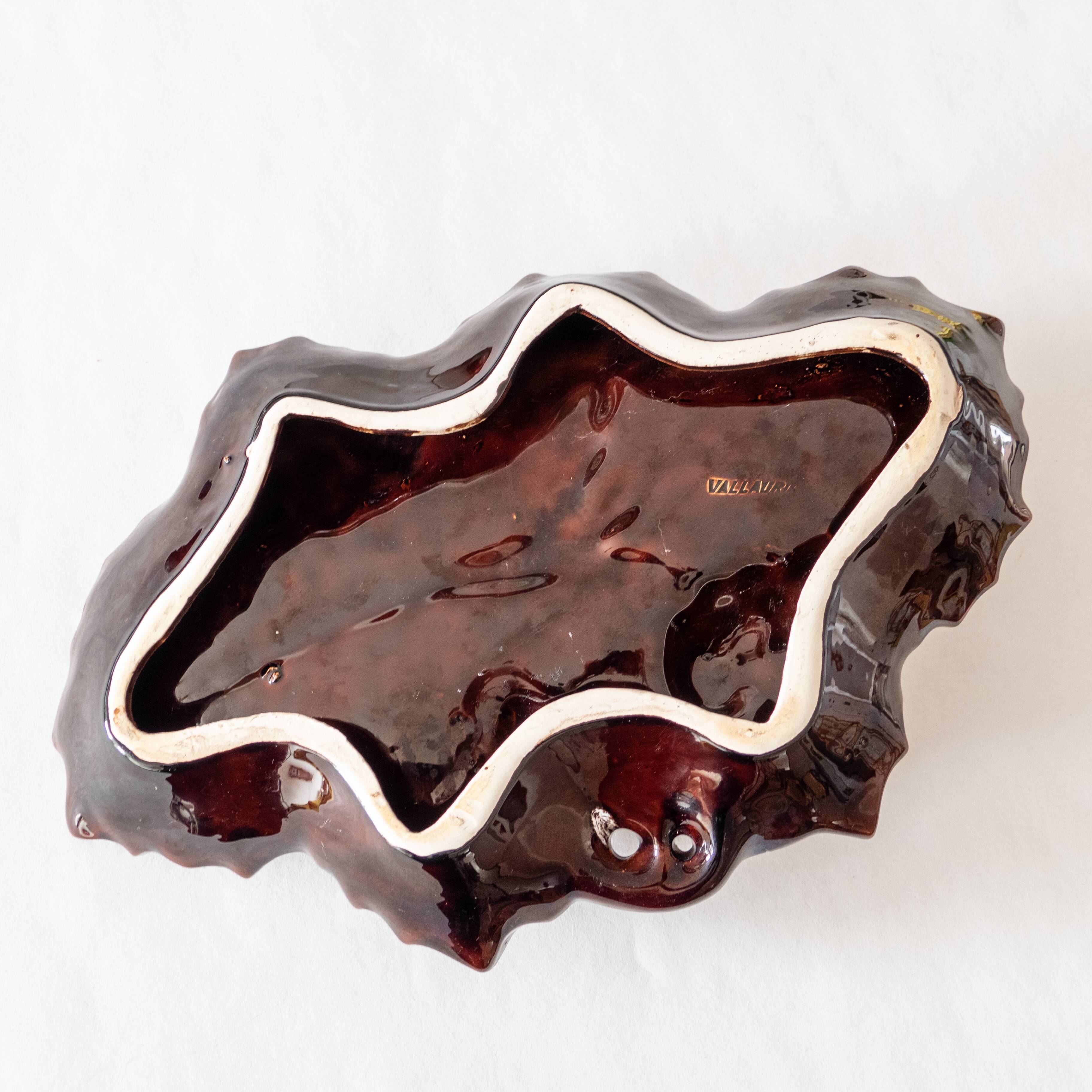 Large old Vallauris bowl with handle