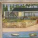 Old Oil Painting Canvas House Beach Boat Sea Village 80x70cm