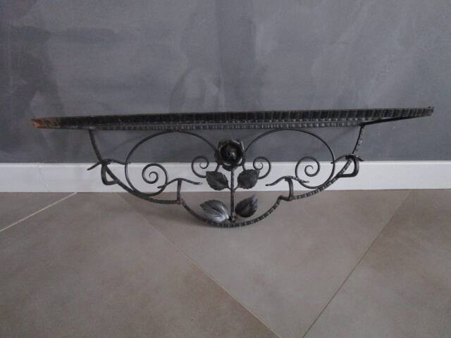 Art Deco wall-mounted coat rack/shelf in wrought iron