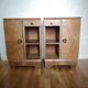Pair of 1940s bedside tables in flame wood, Art Deco style.