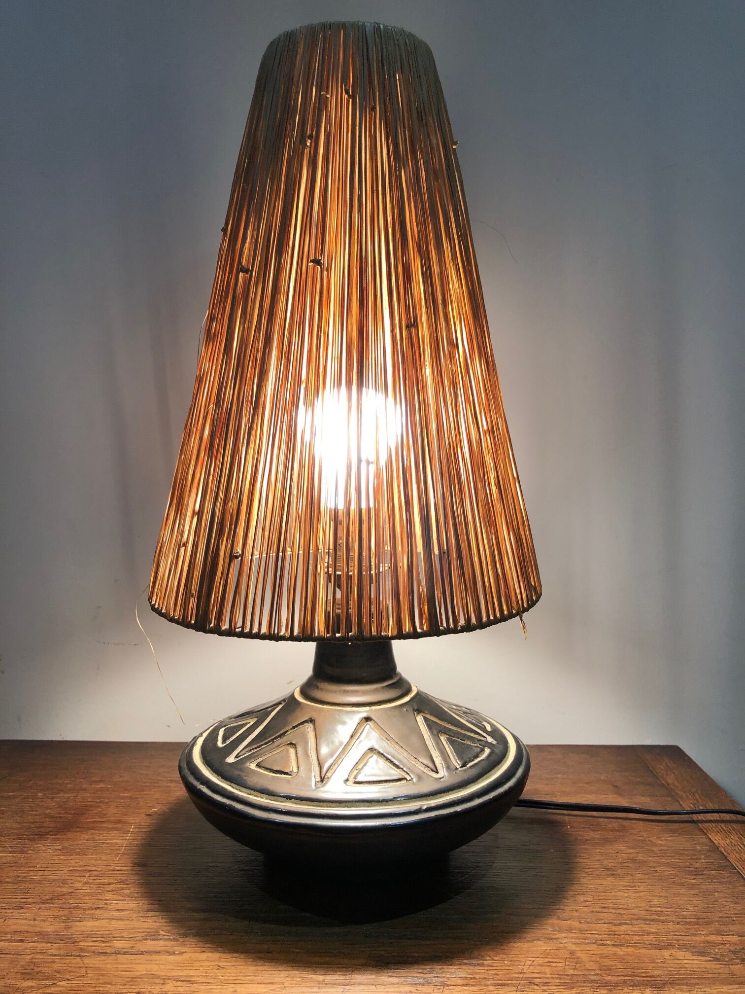 Ceramic lamp signed Jean Rivière 1950