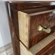 1940s Art Decò chest of drawers in walnut burl with black glass top