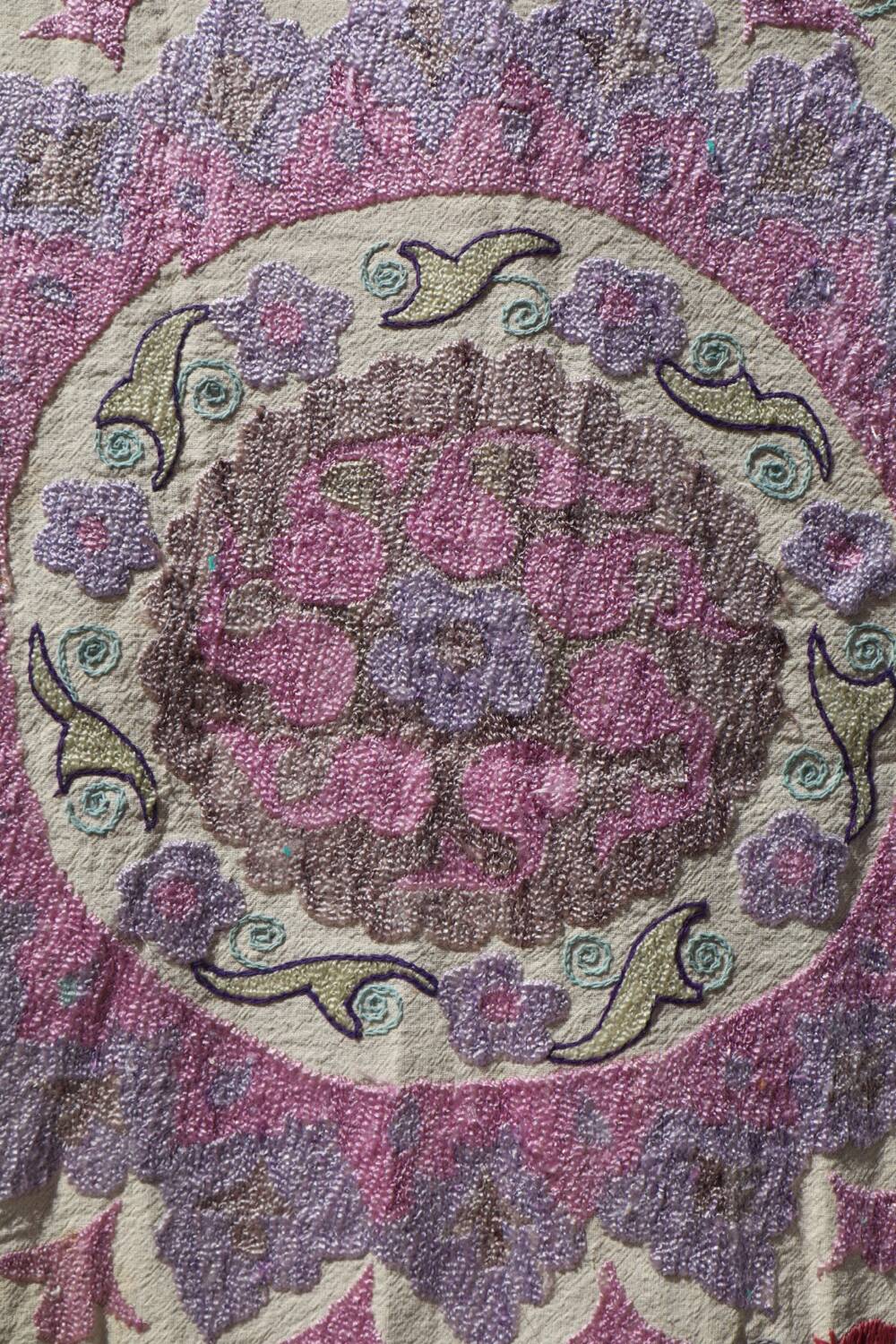 Antique hand embroidered silk suzani bedspread