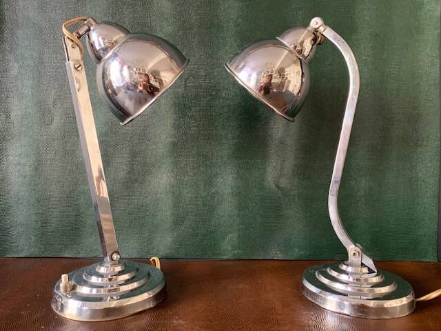 Old Art Deco desk lamp, in chrome metal-1950