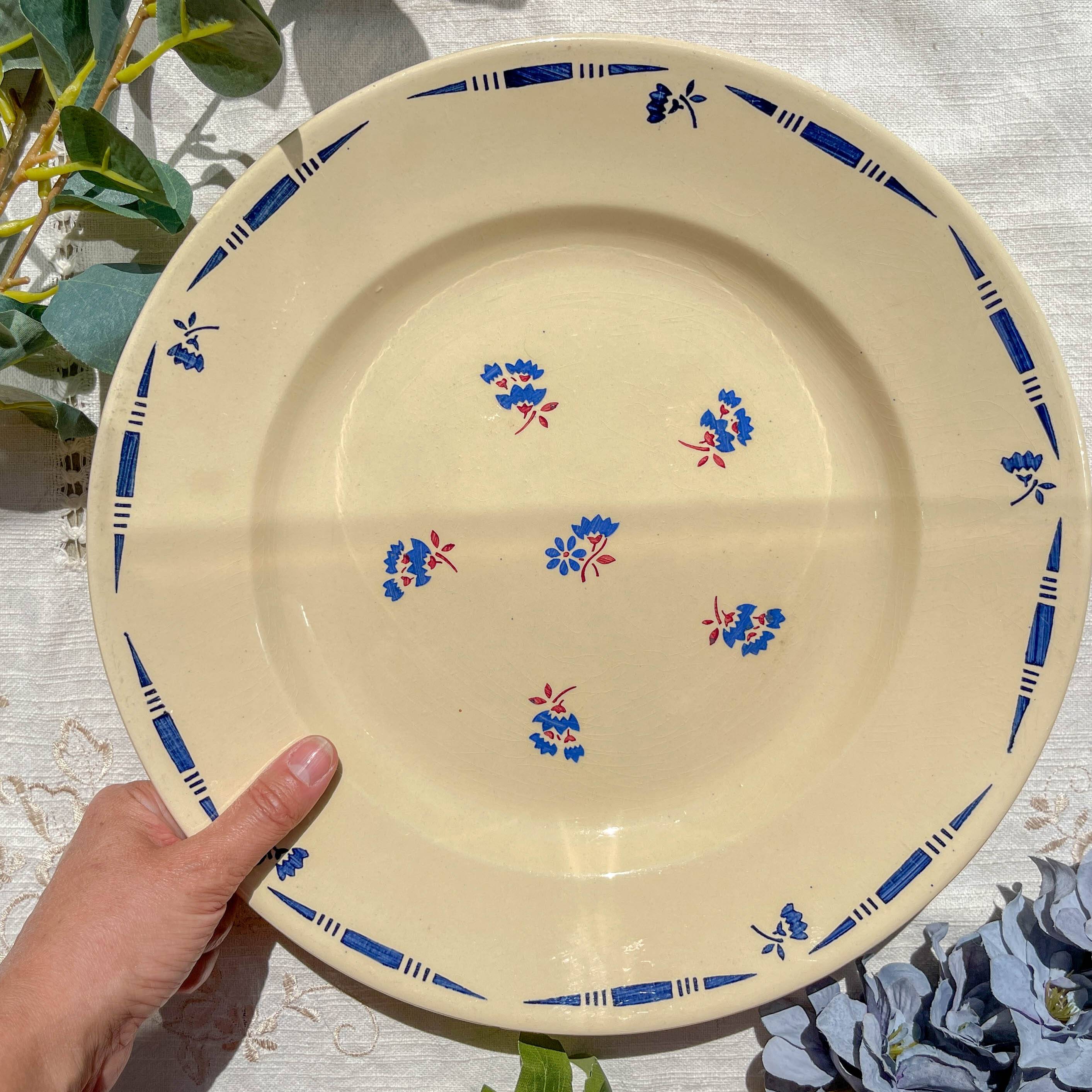Large vintage K&G Luneville porcelain dish "Flore" 1950s small blue flowers
