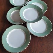 6 flat plates Villeroy & Boch Mettlach celadon green and vintage gold 1960s