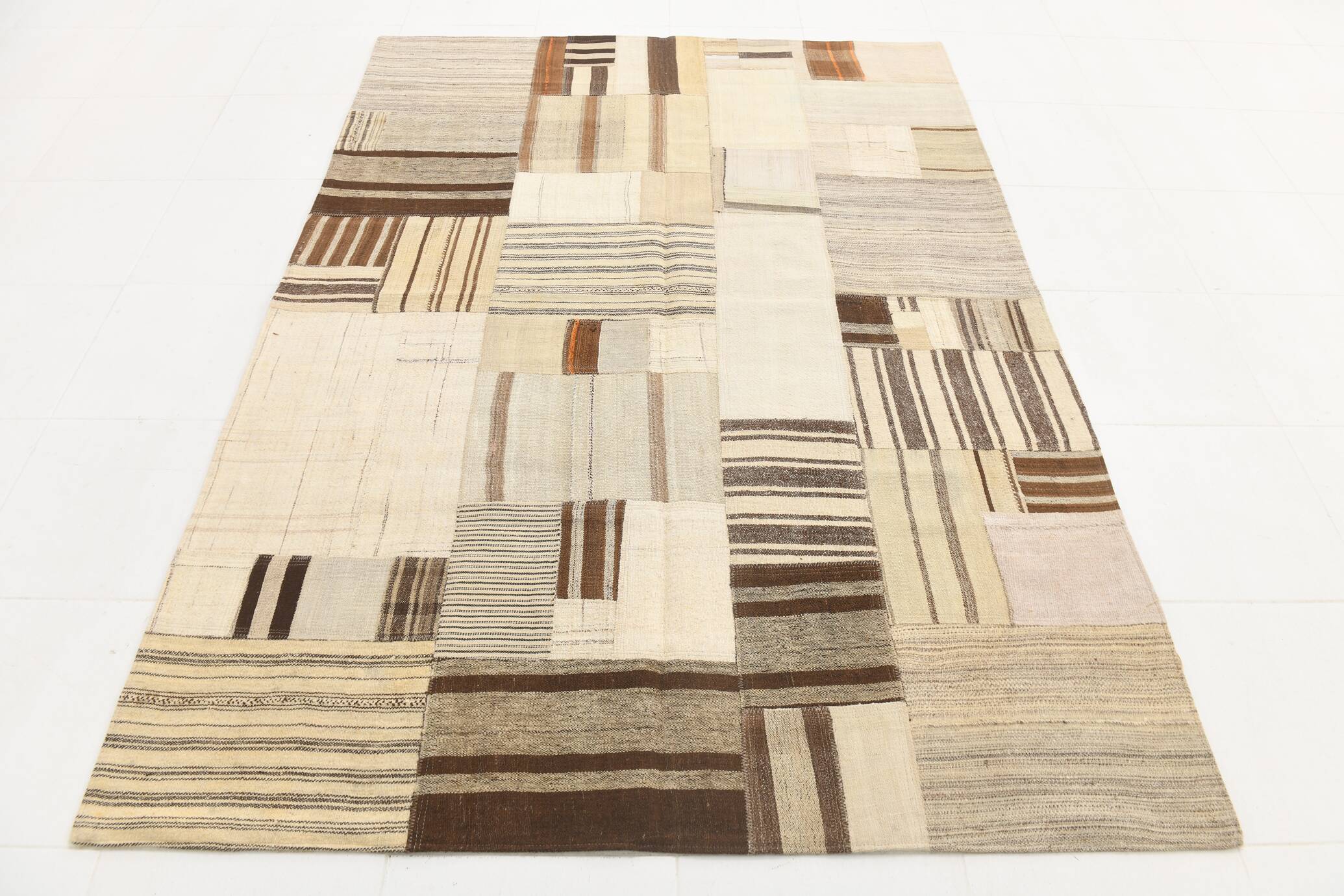 5x8 Cream & Beige Mid Century Modern Kilim Rug, 167x234Cm