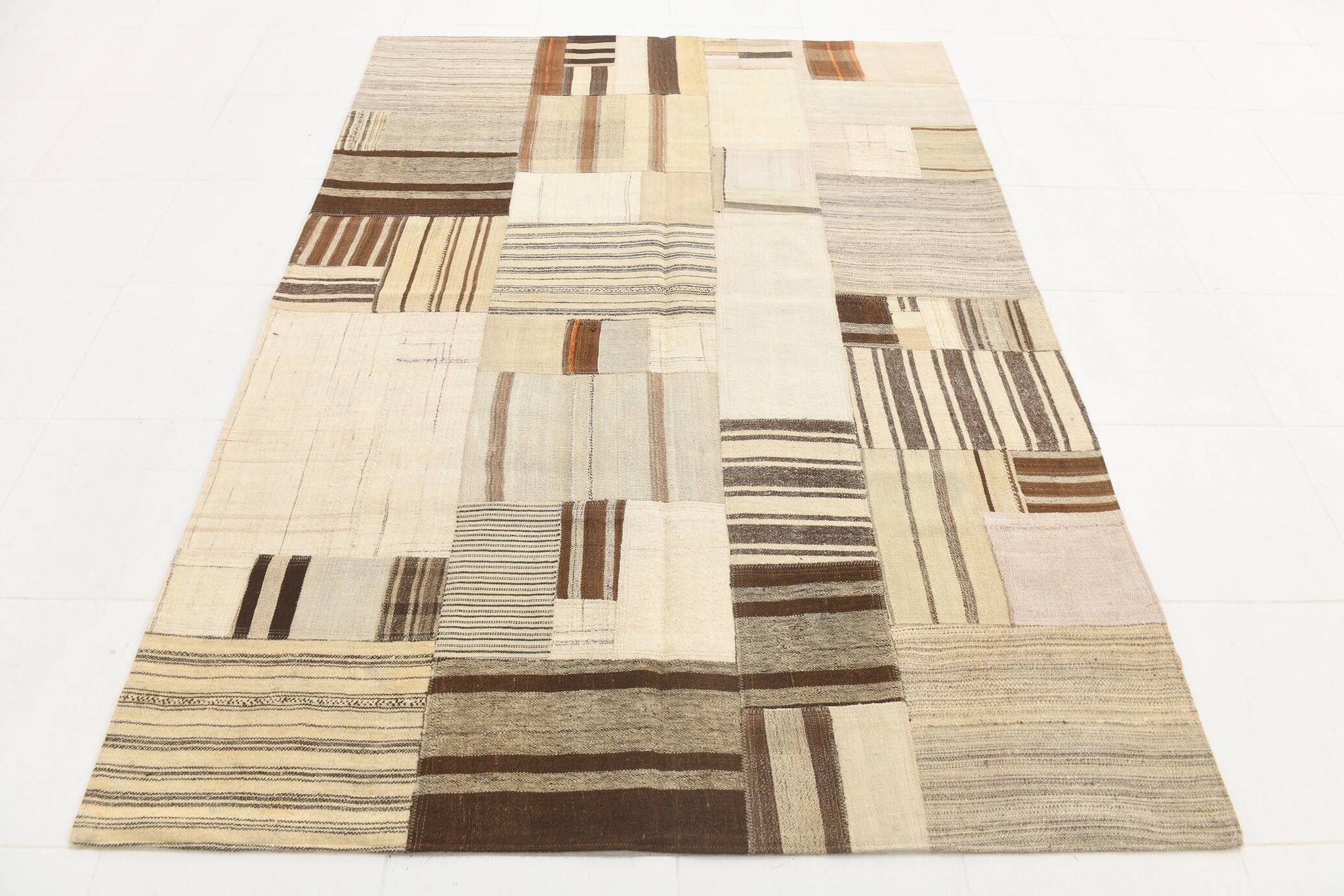 5x8 Cream & Beige Mid Century Modern Kilim Rug, 167x234Cm