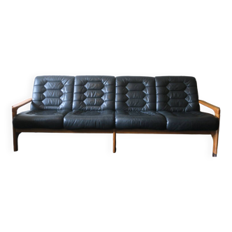 Mid century Danish 4 seater leather sofa