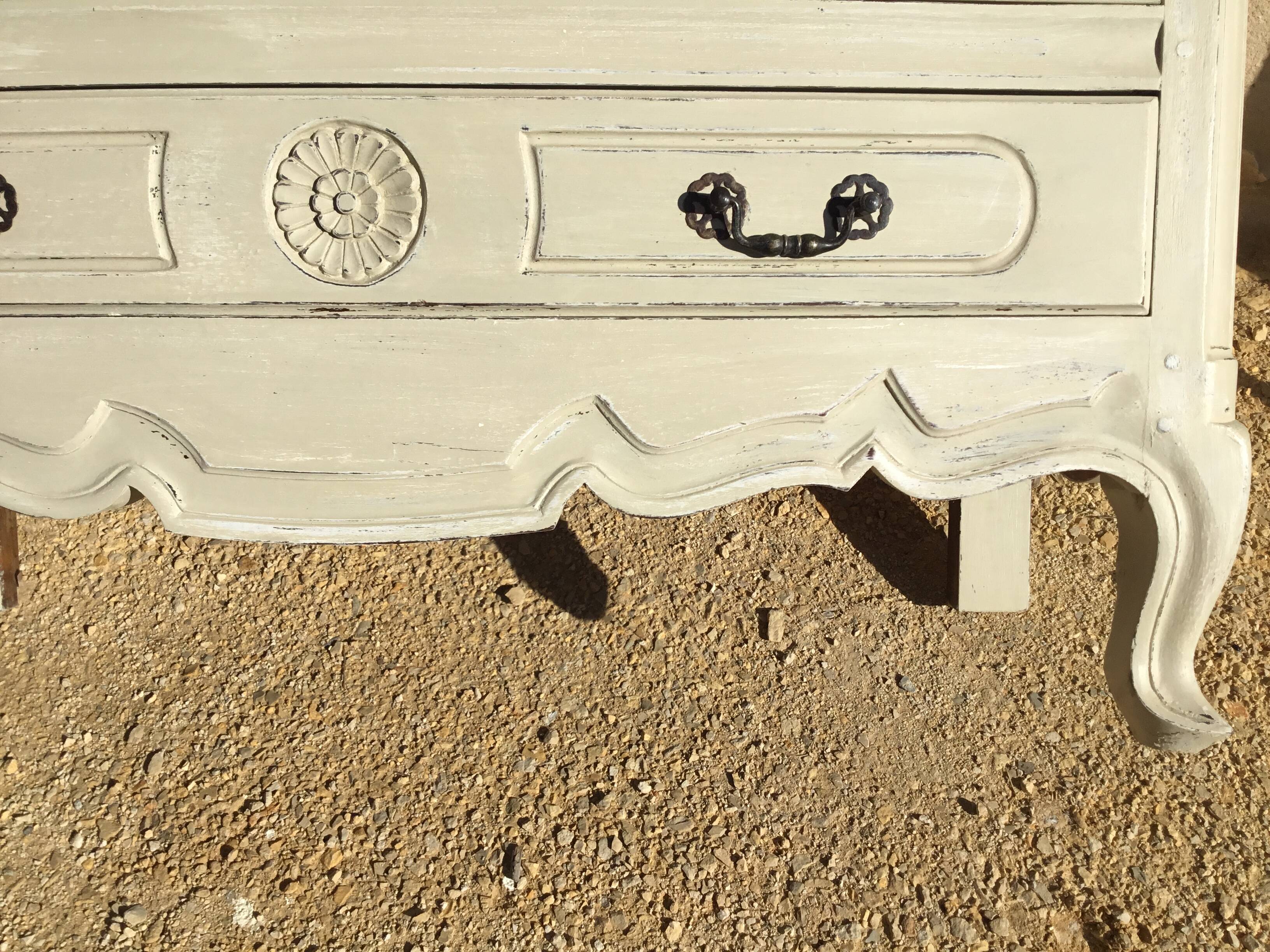 Louis XV style chest of drawers, patinated and waxed, natural wood top