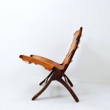 Mid century leather and wood folding armchair, 1950s