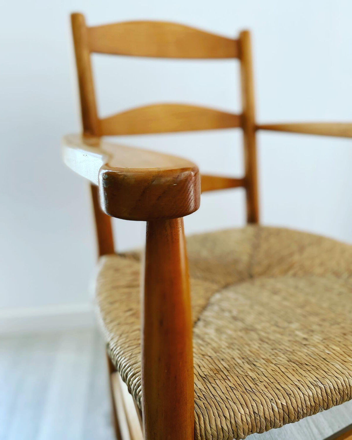 Wooden and straw armchair