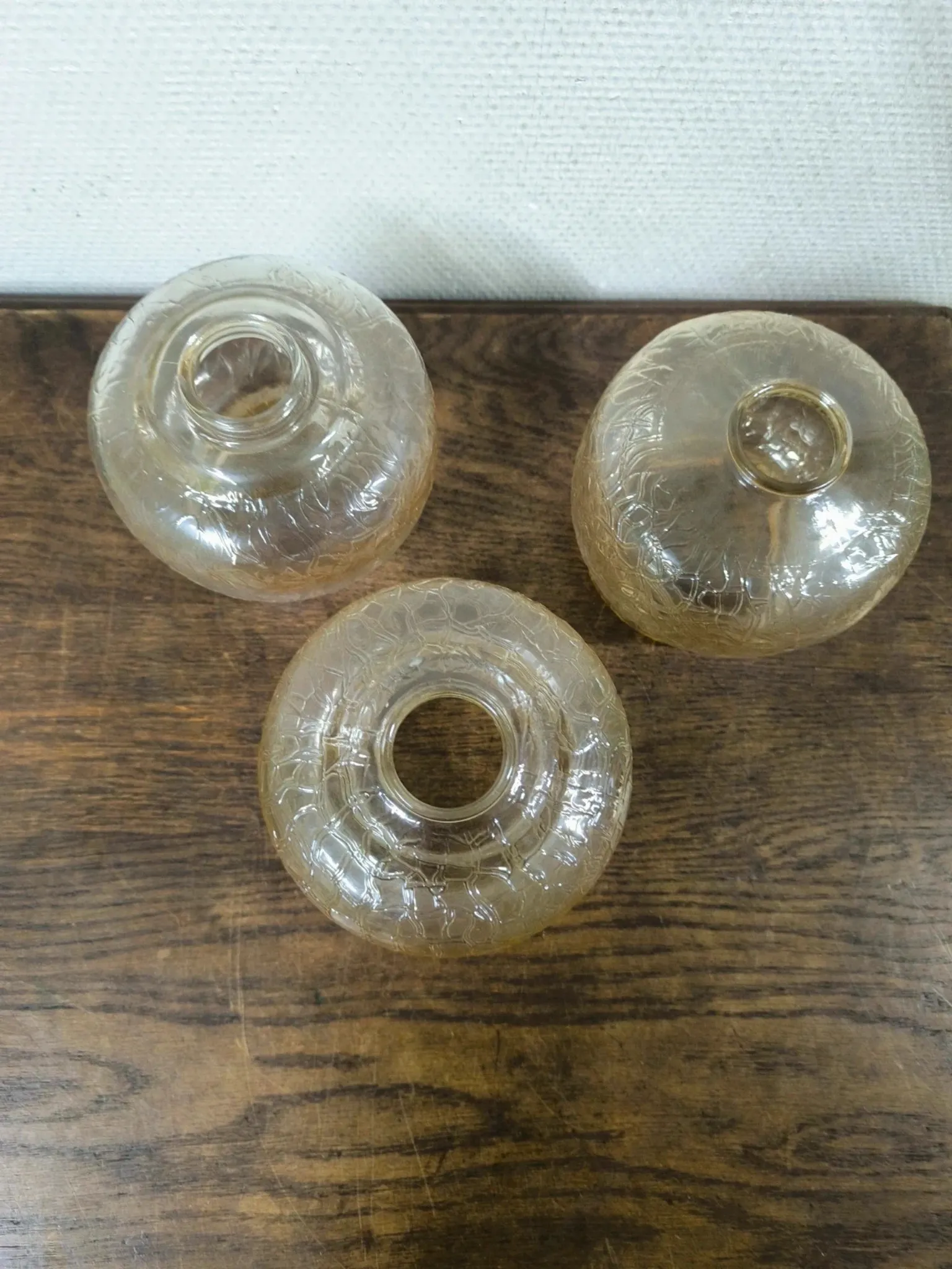Set of 3 vintage amber textured glass globes/shades.