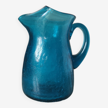 Pichet verre craquelé bleu