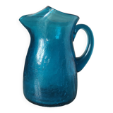 Blue cracked glass pitcher