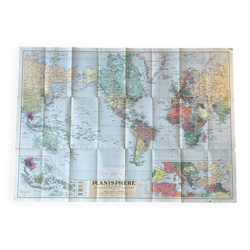 Tres grande planisphère Foldex - carte du monde en couleurs 104x74cm