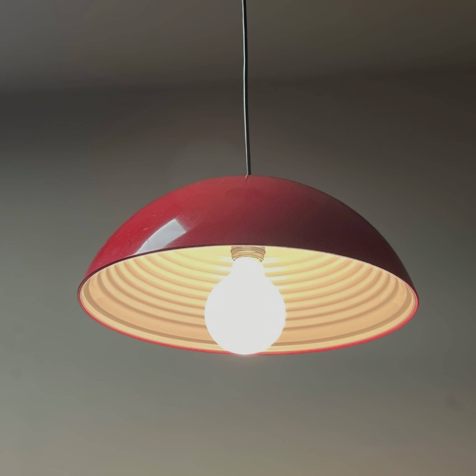 Large Hanging Lamp Martinelli Luce 'Coupe 1835'' in Glossy Red, 1970s