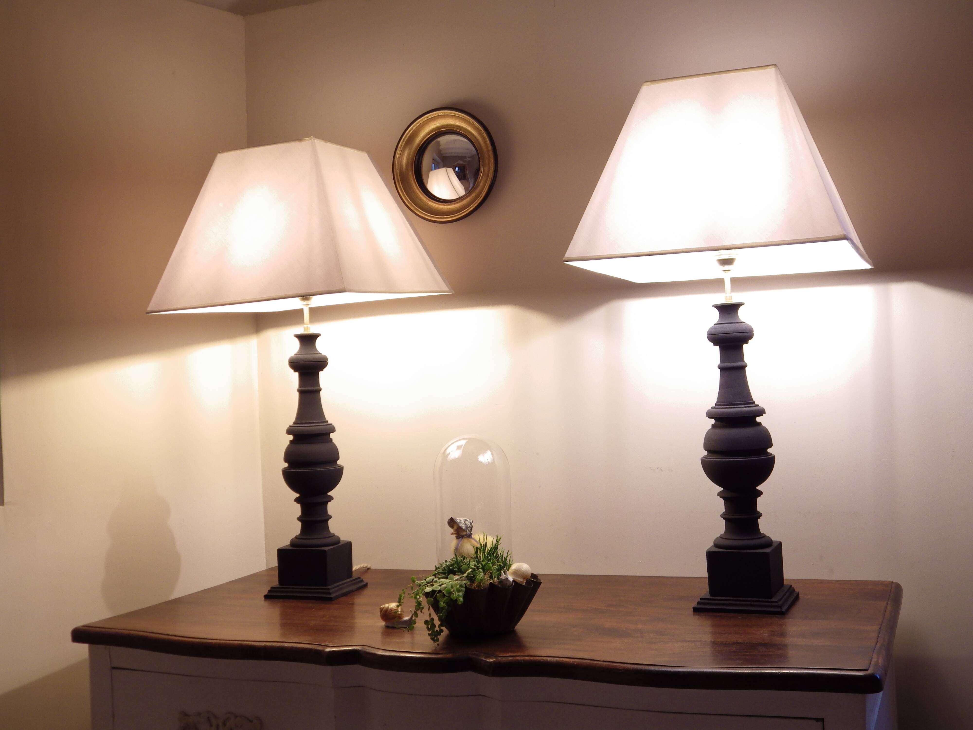 Pair of black baluster lamps