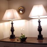 Pair of black baluster lamps