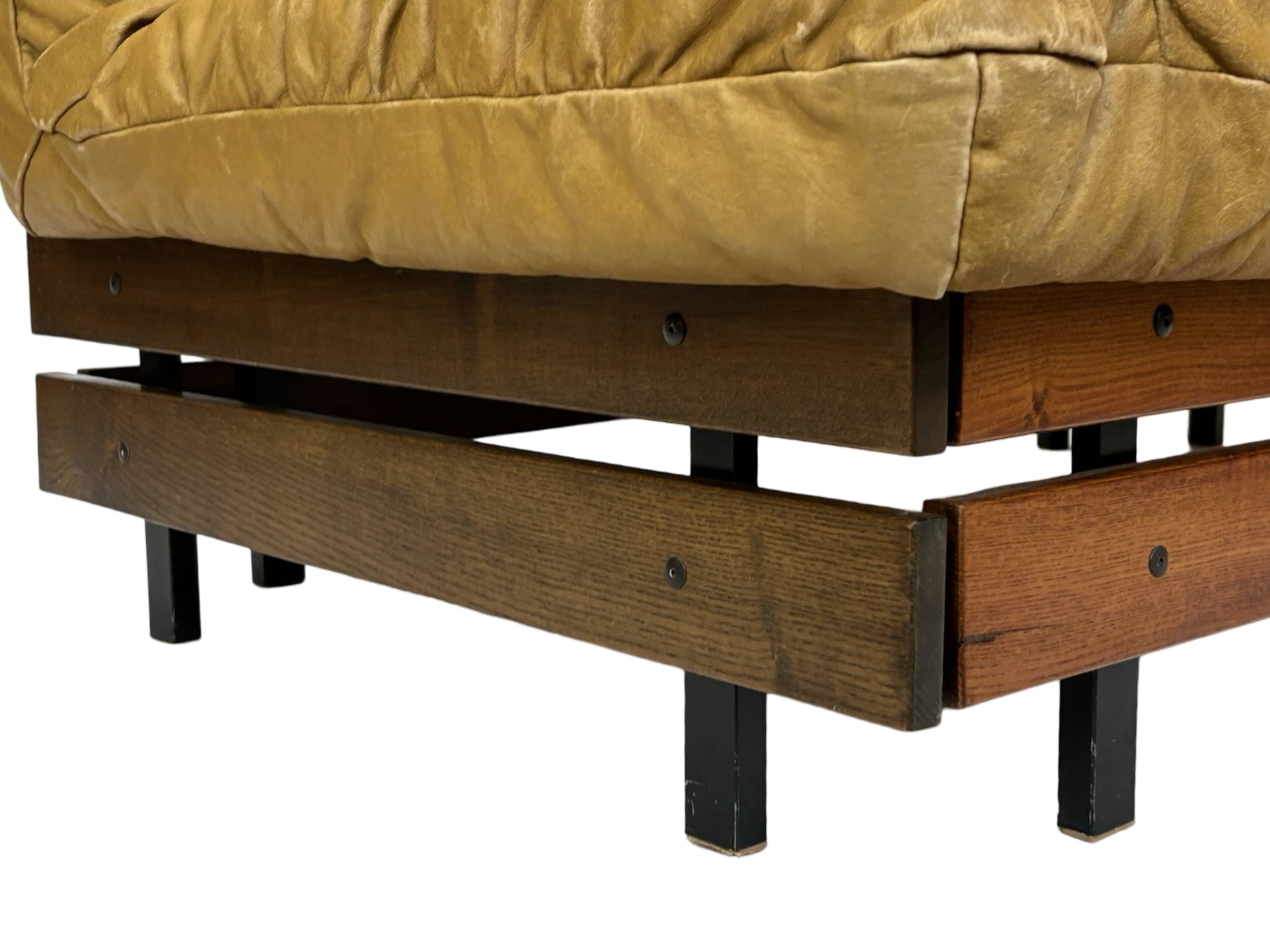 Vintage cognac brown sofa, small slatted model, 1970s