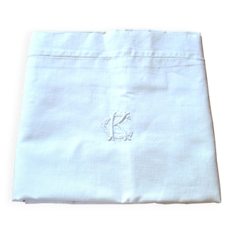 Vintage openwork cotton pillowcase and embroidered monogram CK 78x75