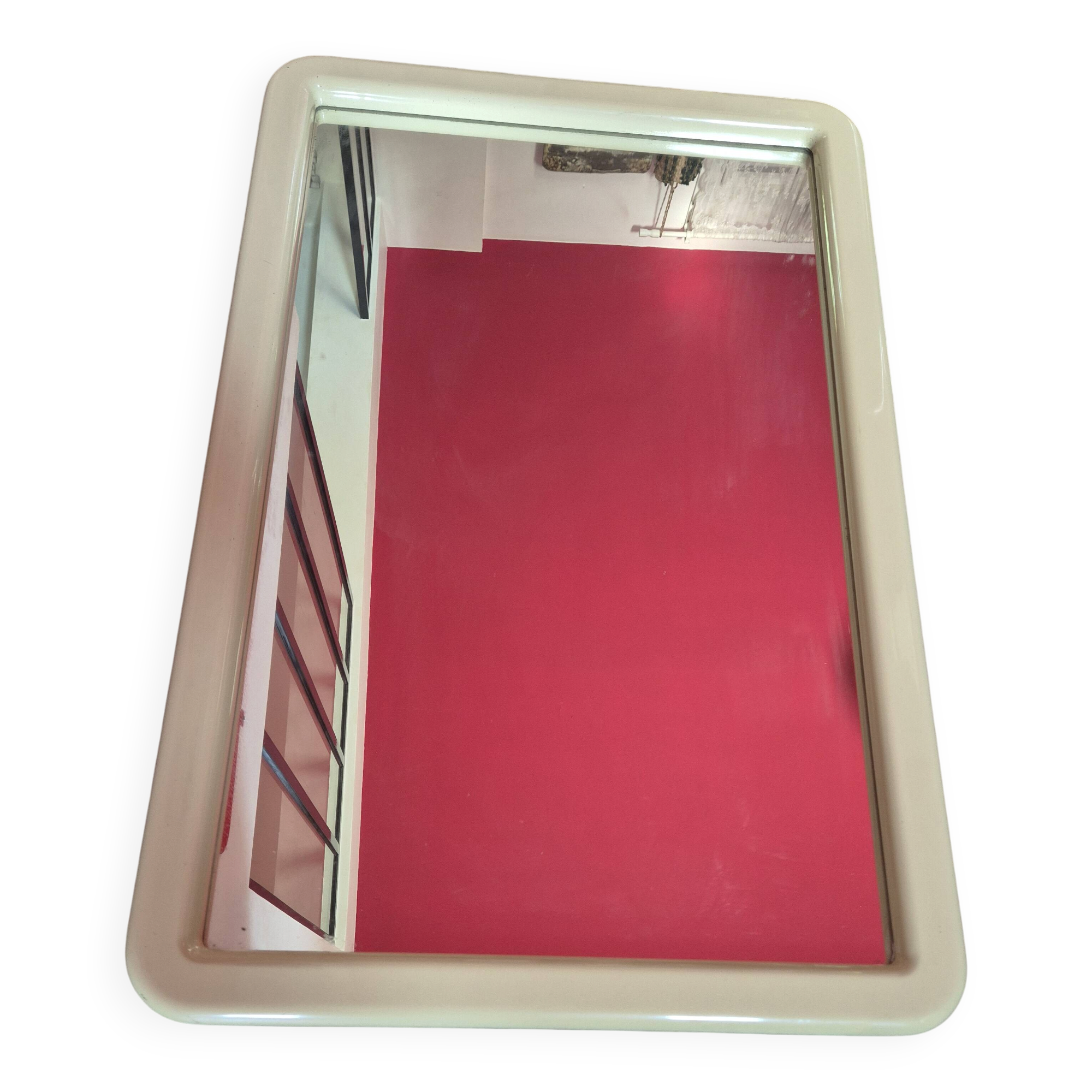 vintage mirror from the 70s with a large beige border, 90 by 60 cm