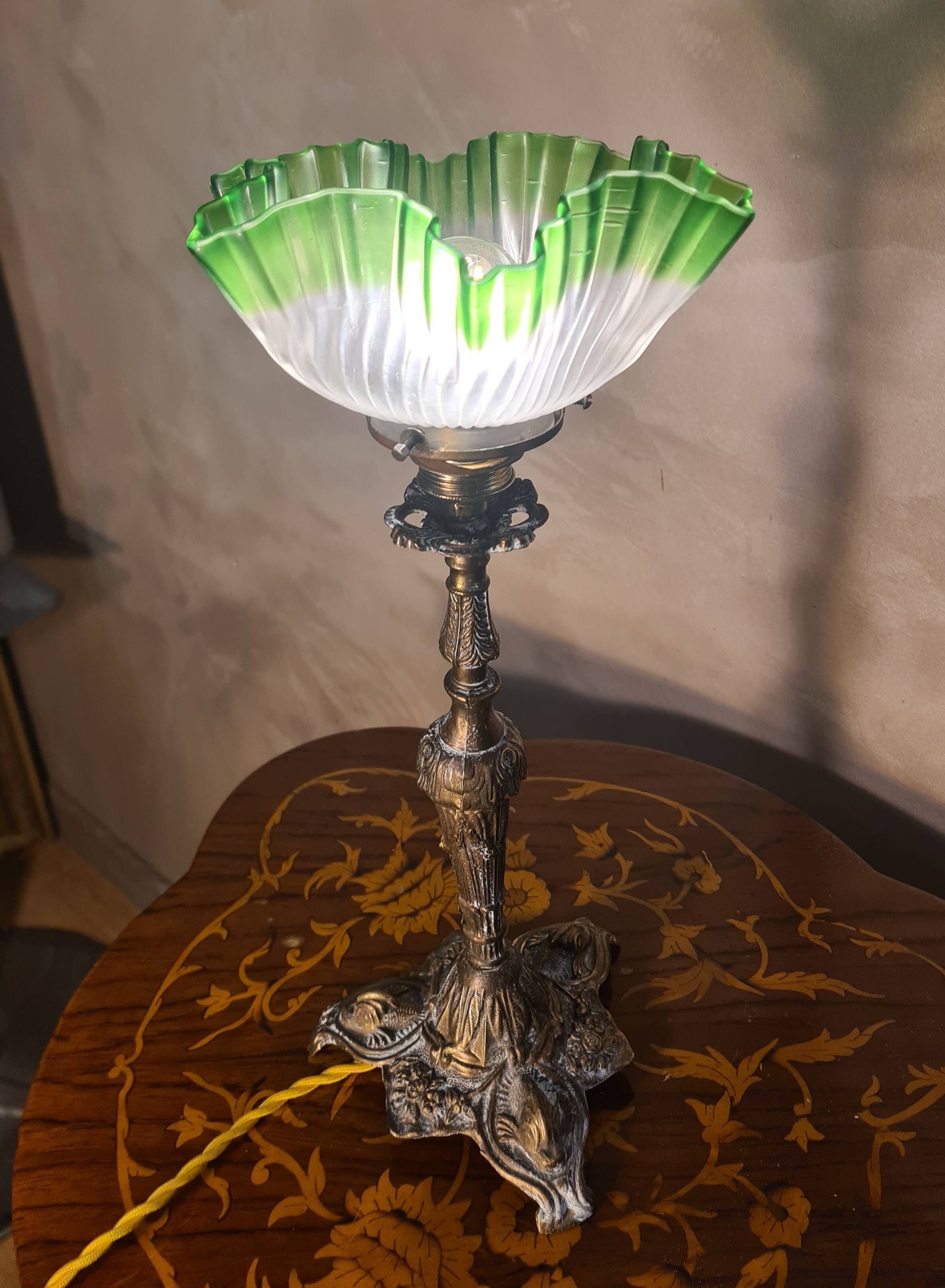 brass lamp Italy 39x17 beautiful antique tulip 1900