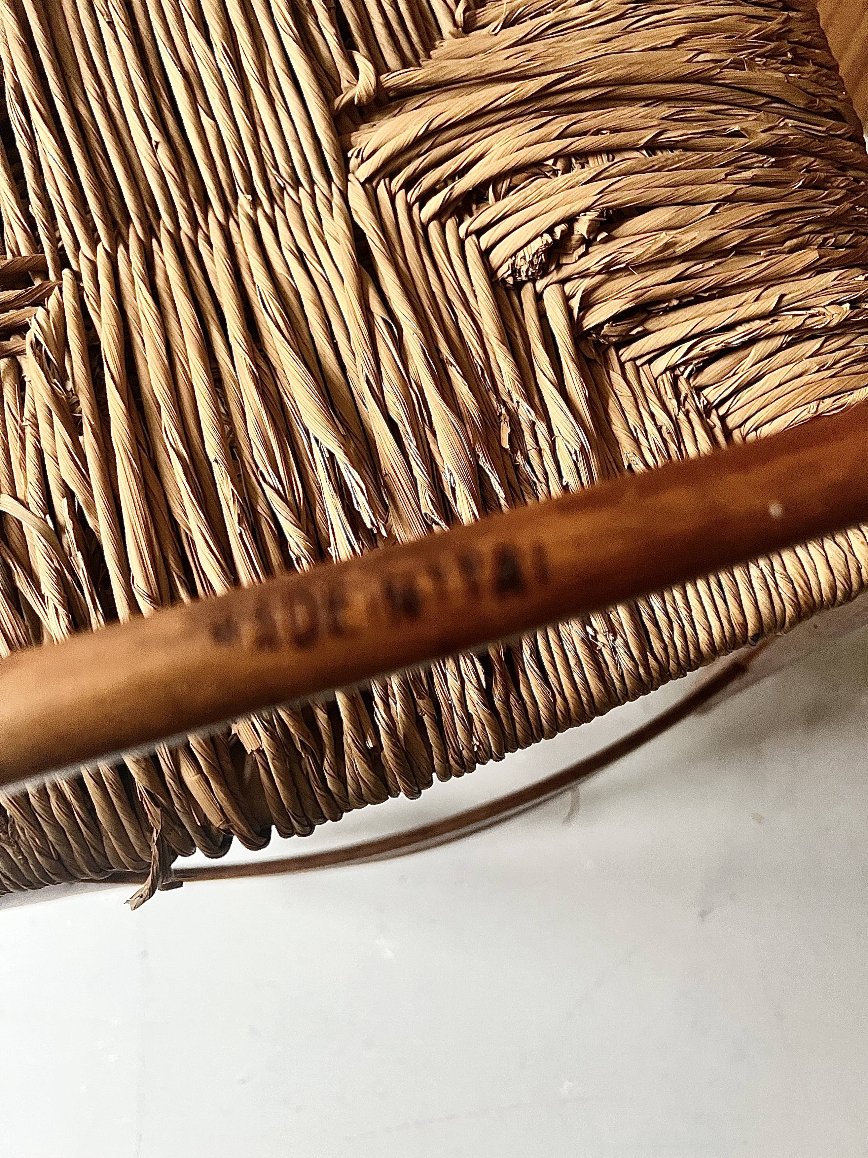 Set of 2 Italian chairs in wood and straw, Gio Ponti style 1950