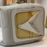 Togo Ligne Roset armchair by Michel Ducaroy in mocha, taupe, and beige bouclette