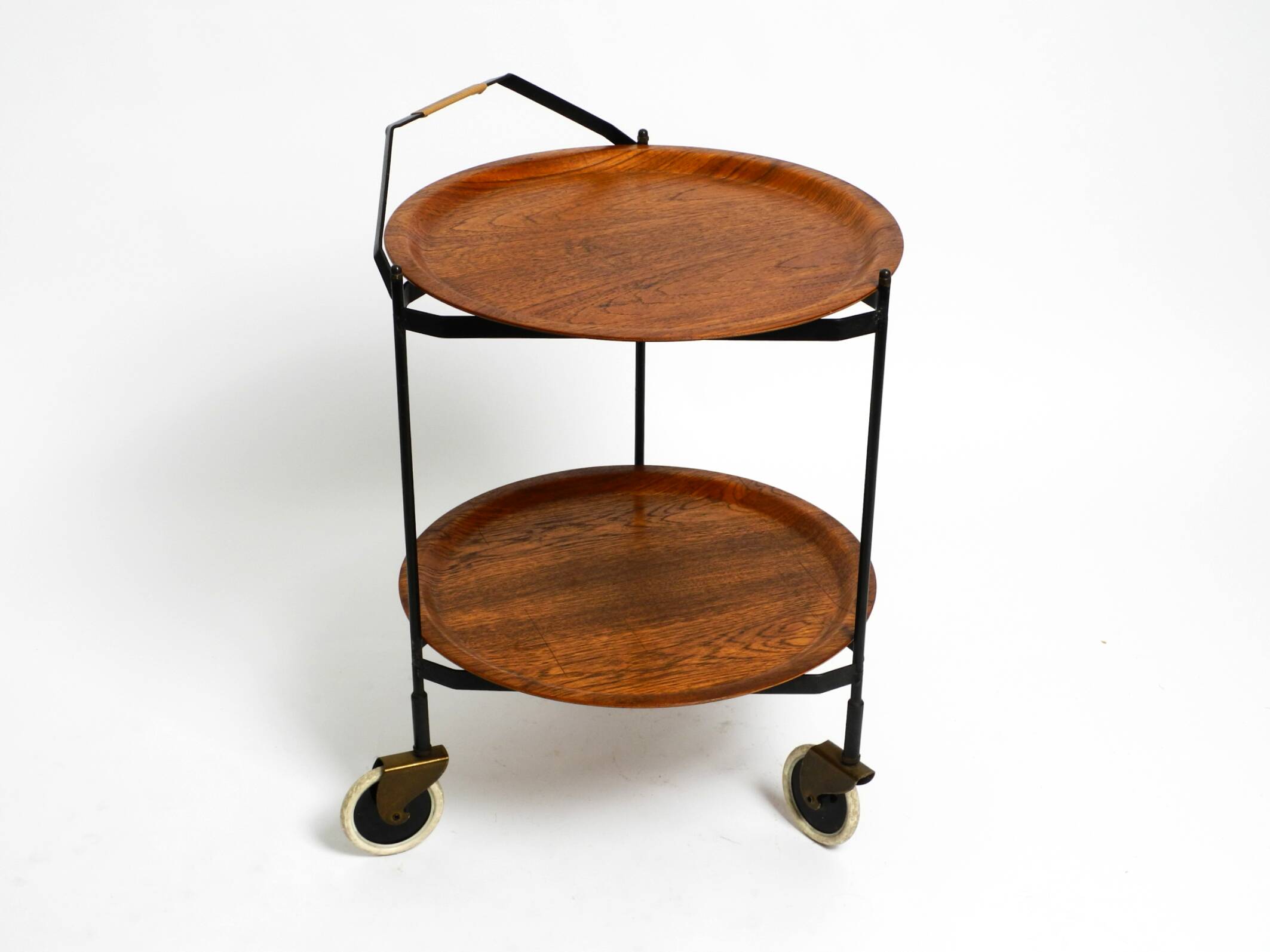 Folding Mid Century serving trolley with removable teak pagwood trays