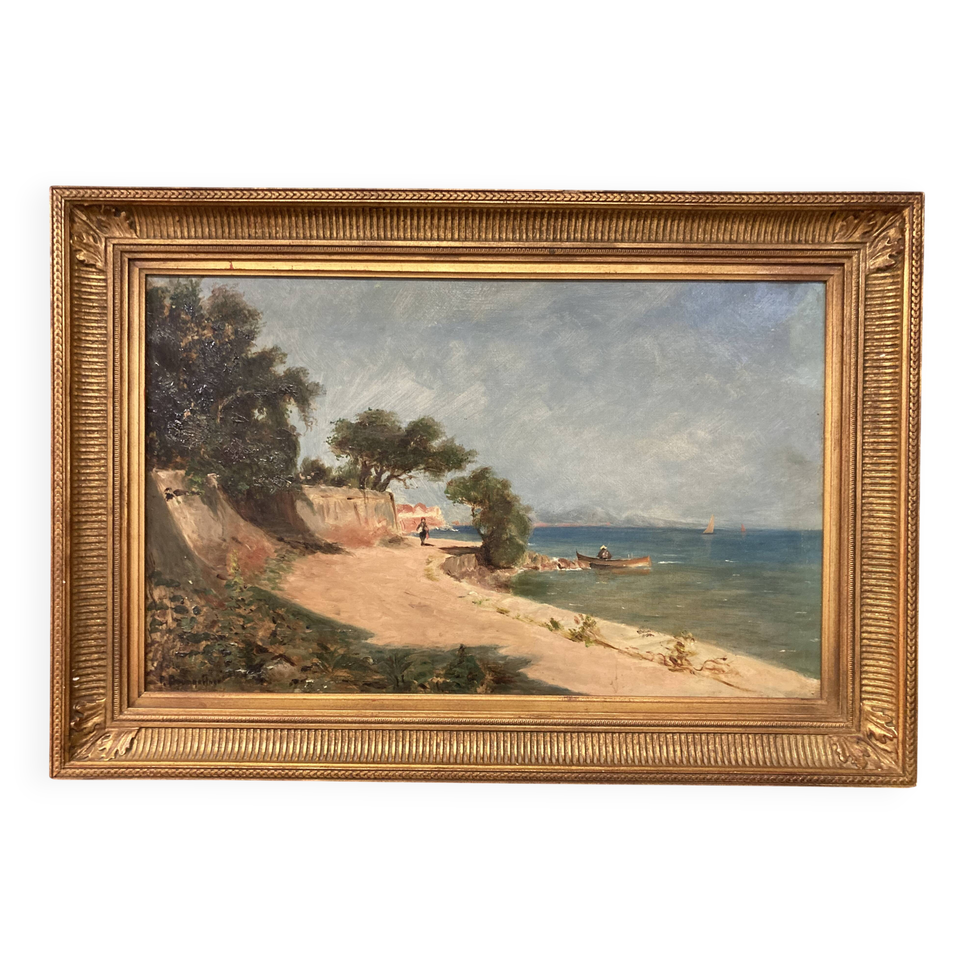 Peter baumgartner (1834-1911), seaside landscape, oil on canvas