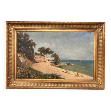 Peter baumgartner (1834-1911), seaside landscape, oil on canvas