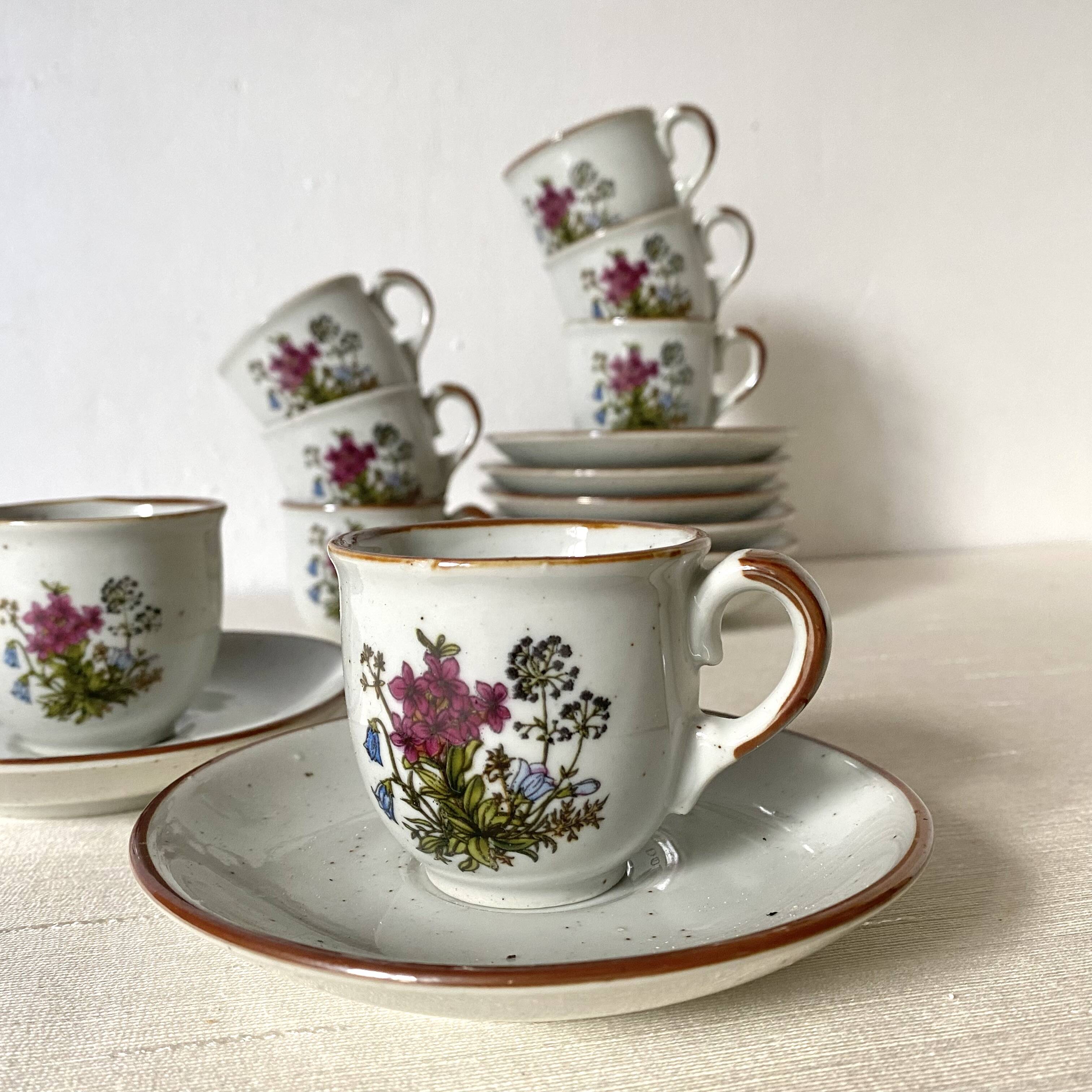 80s flowery stoneware cups